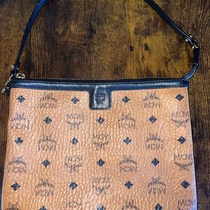MCM Cognac and Black Monogram Shoulder Bag